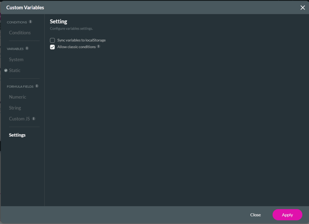 Allow classic conditions checkbox