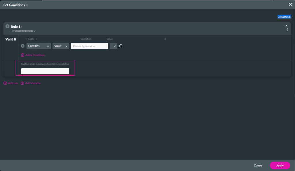 custom error message screen