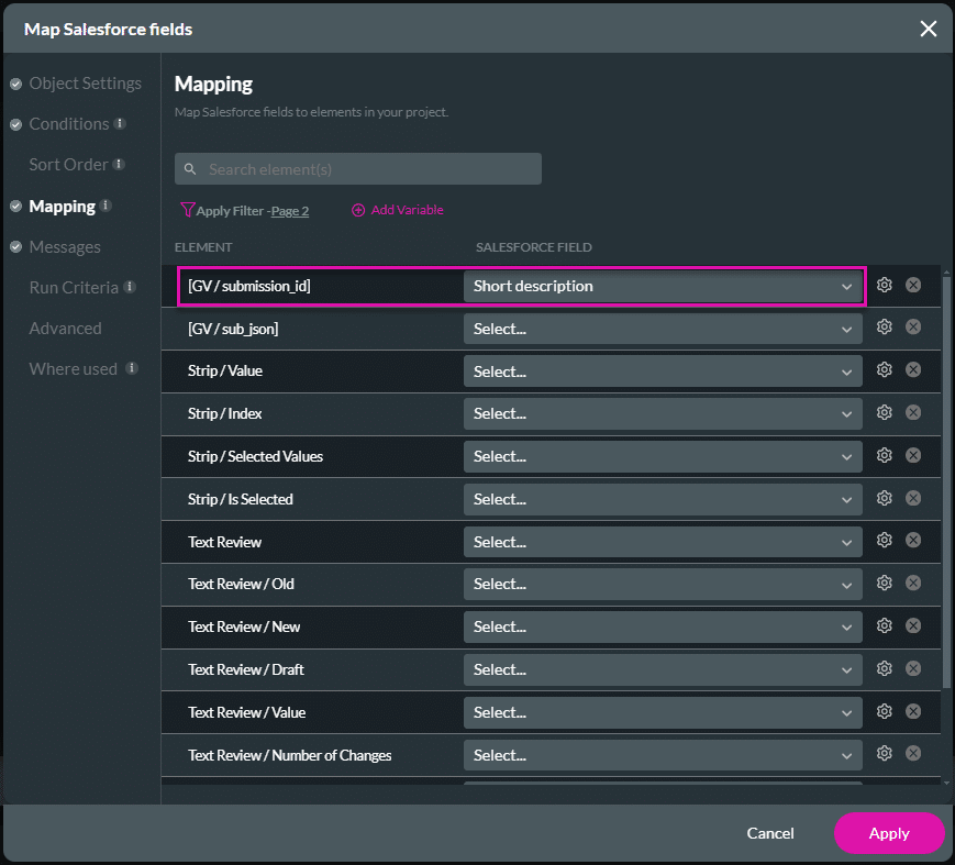 Map Salesforce fields