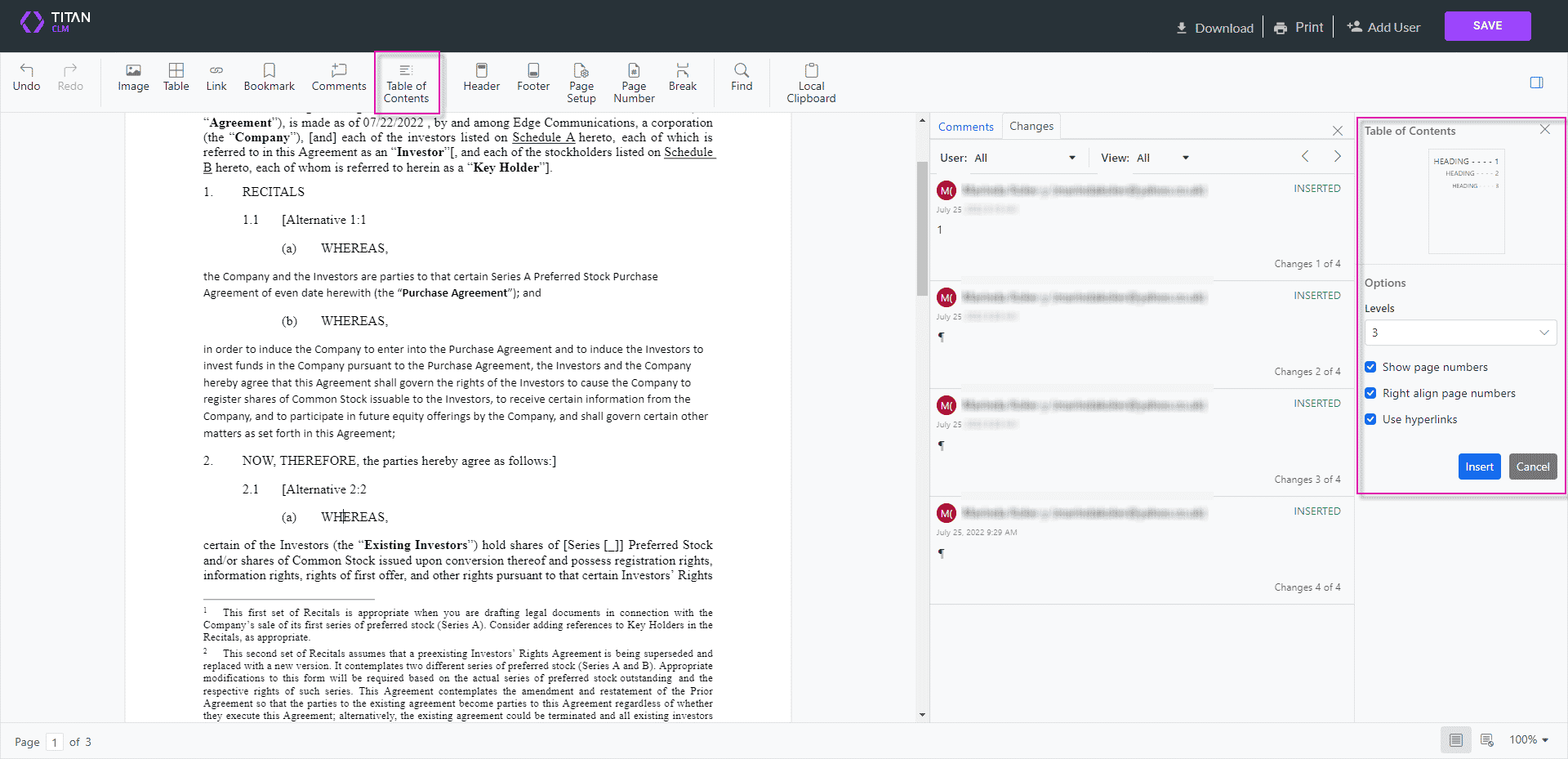 Table of Contents option