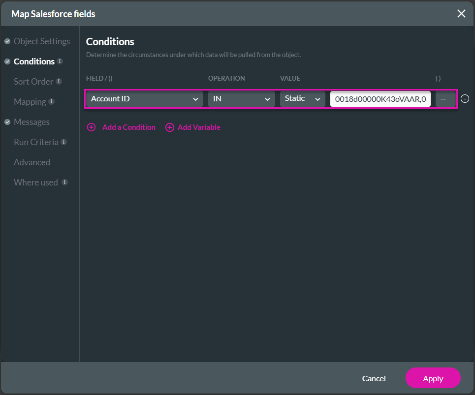 Map Salesforce fields