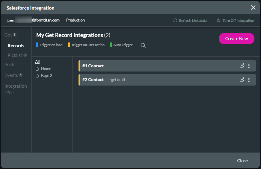 Salesforce Integration screen