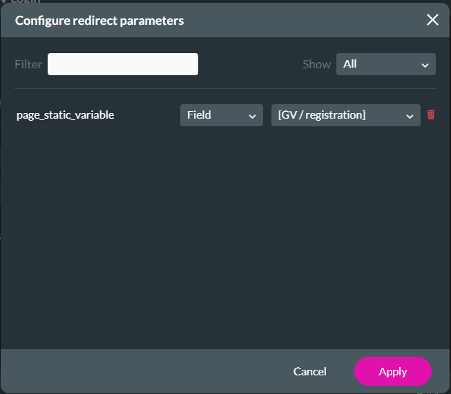 Configure redirect parameters