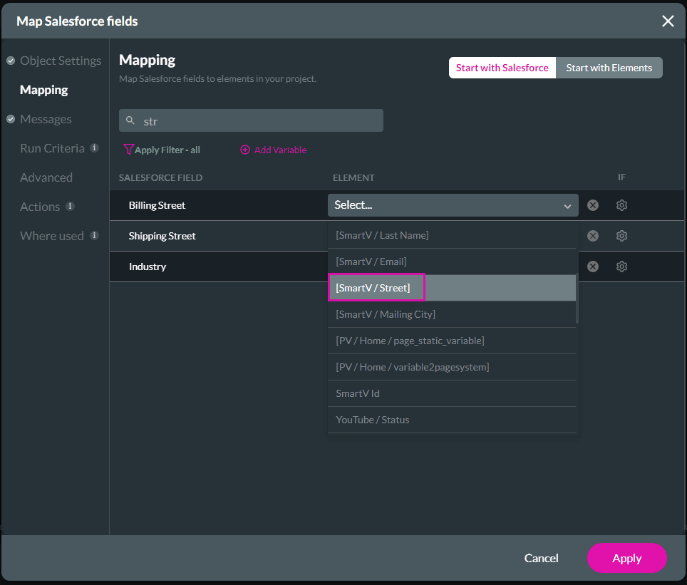 Map Salesforce fields