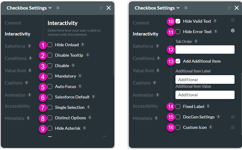 Interactivity settings screen