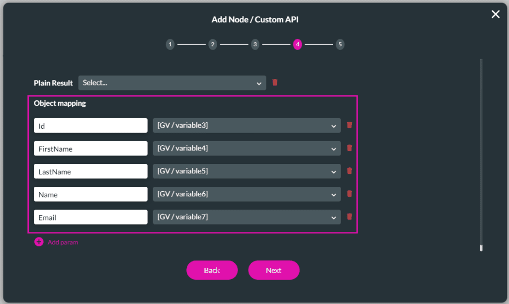 Add Node/Custom API screen - step 4