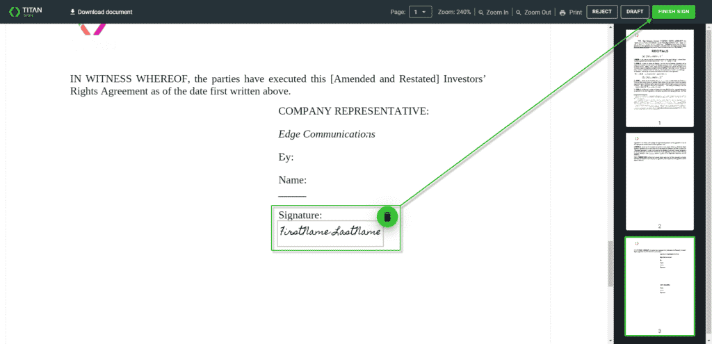 Finish Sign button on screen