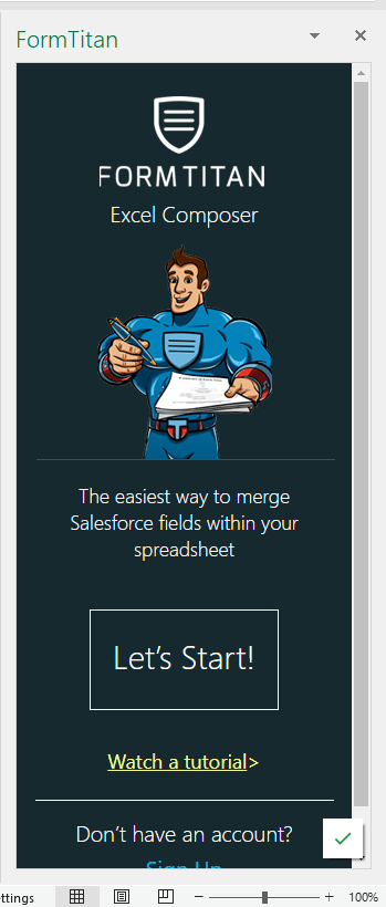 Titan Excel Composer screen