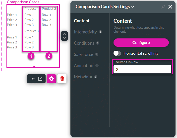 Columns in Row field