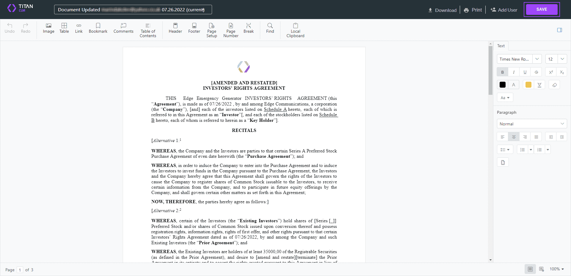 Save button on the document review screen