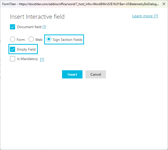 Insert Interactive field screen