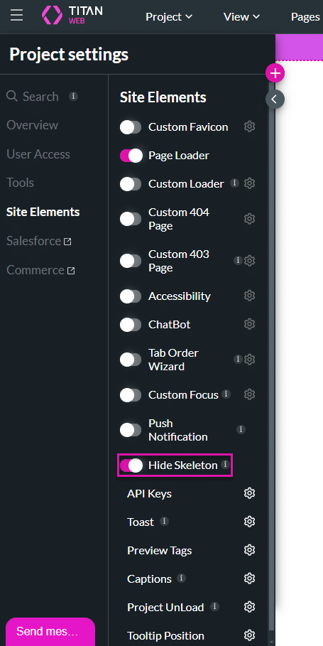Hide Skeleton toggle switch