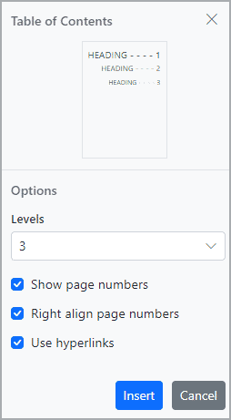 Table of Contents options