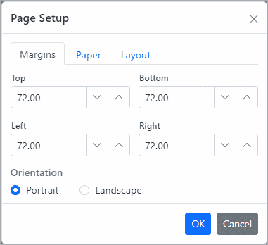 Page Setup options