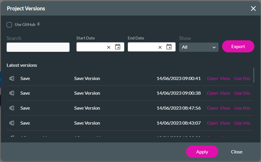 Regularly saved versions