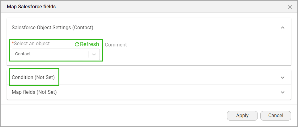 Map Salesforce fields screen