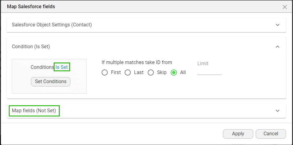 Map Salesforce fields screen