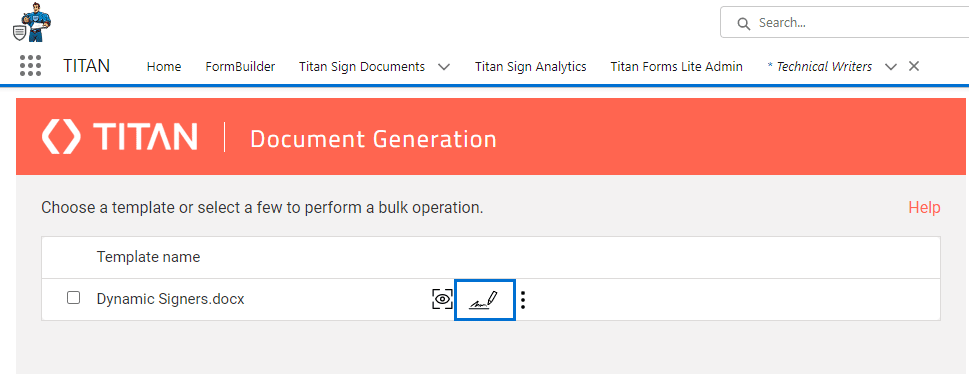 Titan Document Generation screen