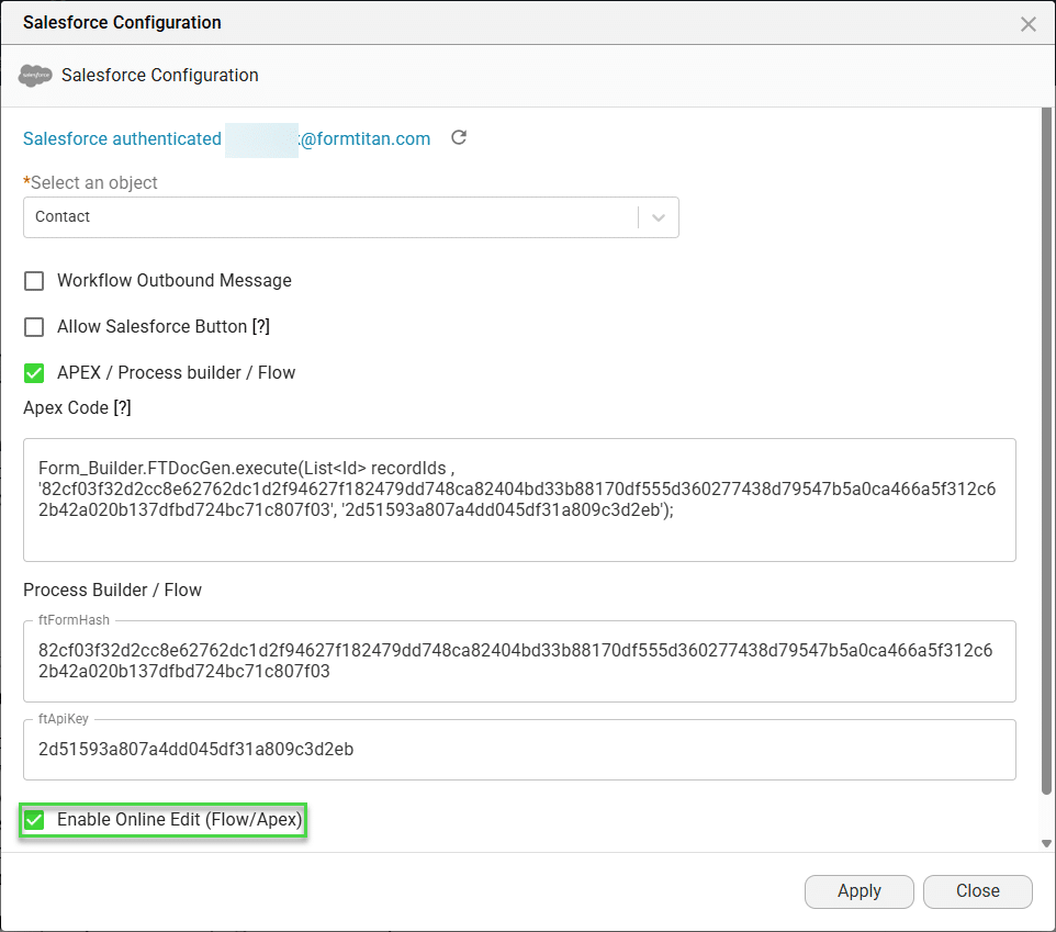 Salesforce Configuration screen