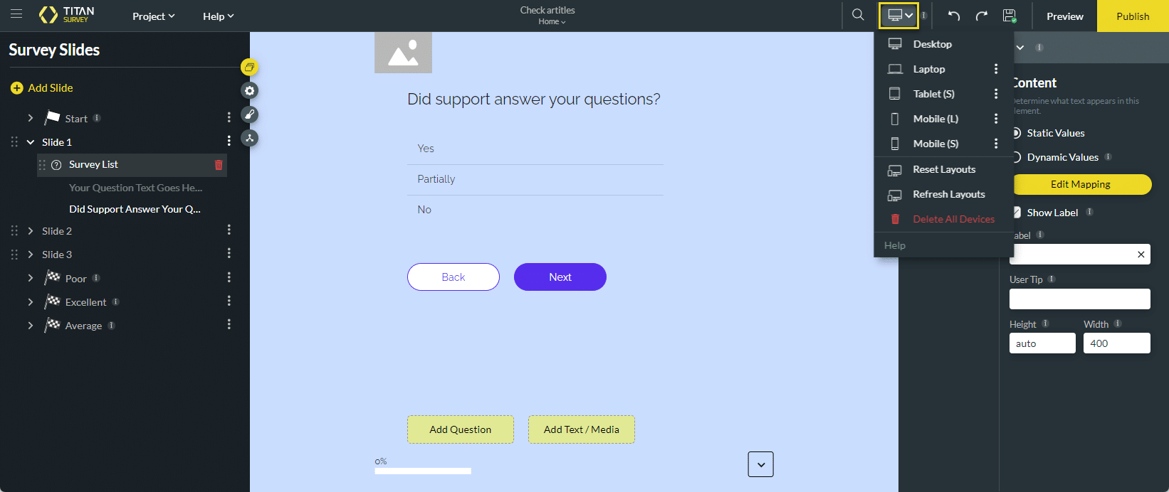 Device Settings drop-down list