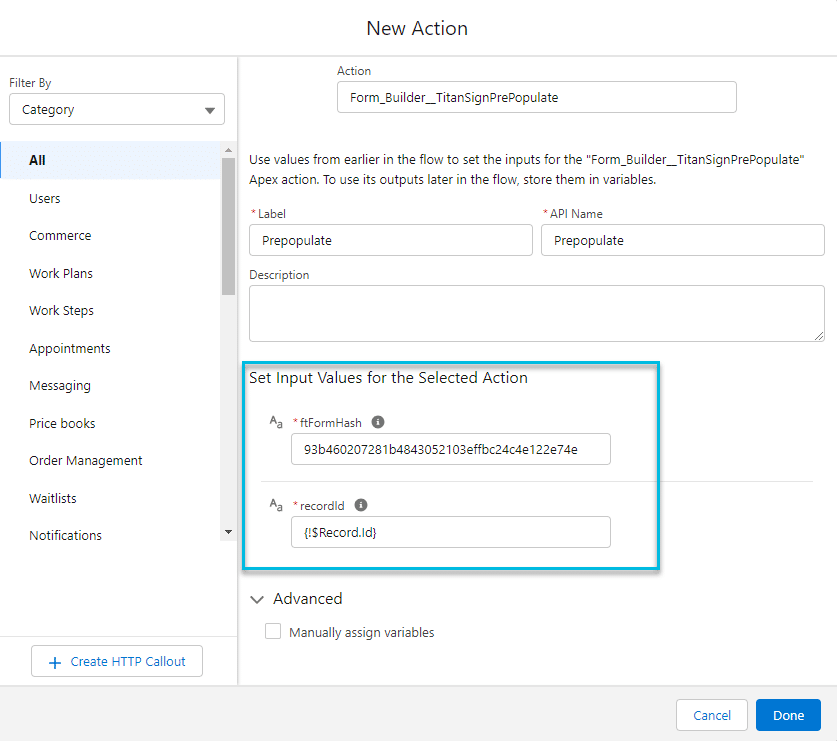 Paste the ftFormHash and recordID in Flow