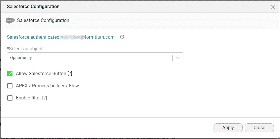 Salesforce Configuration screen