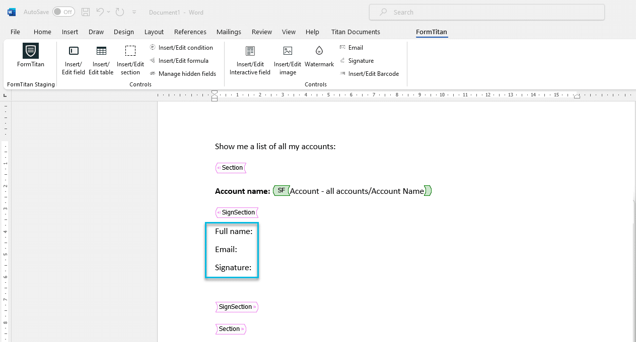 Text added in the Sign Section