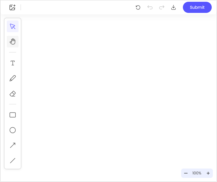 Preview interface displaying the image canvas with a vertical toolbar of annotation tools and a top action bar with undo, redo, and submit options.