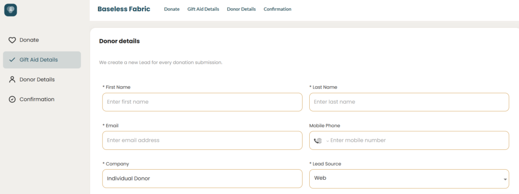 Donor details section built with Titan AI Studio