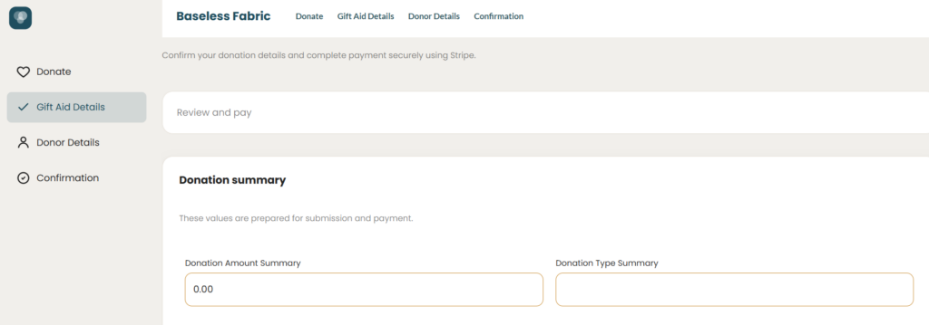 Donation summary section built with Titan AI Studio