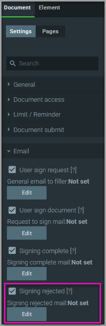 Titan Sign Email settings showing the Reject Email Recipient checkbox