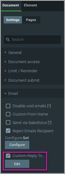 Titan Sign Email settings showing Custom Reply To below the enabled Send via Salesforce setting